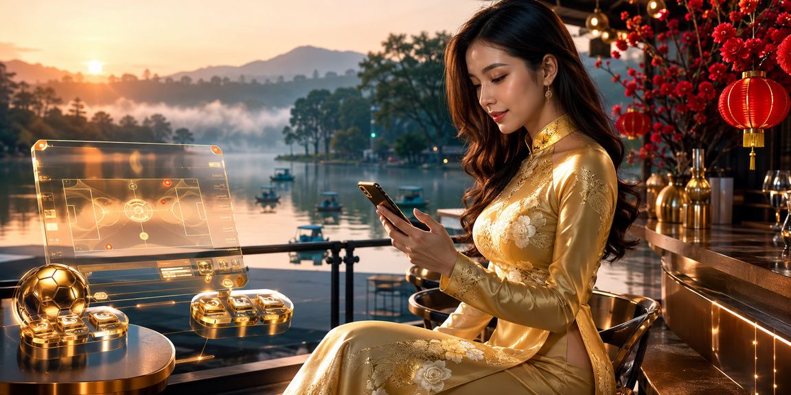 Người dùng Đà Lạt truy cập 789bey trên điện thoại với trang phục áo dài truyền thống
